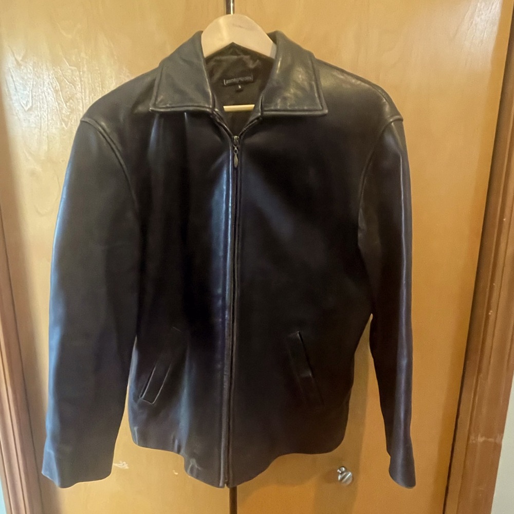 Dark brown, satin-lined, women’s leather jacket